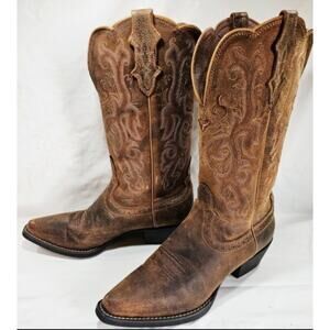 Justin Ladies McKayla 12" Tan Puma Cowhide Stampede Western Boots L2561 Sz 7.5B